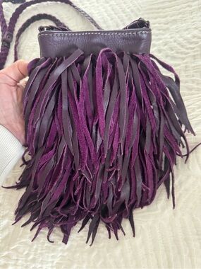 Fringed Purple Leather Crossbody Bag